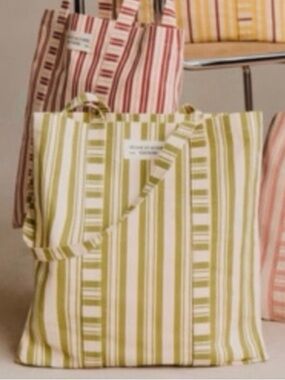Sezane Striped Tote Bag in Green